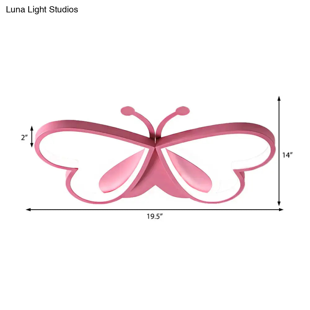Metal And Acrylic Butterfly Led Flushmount Lamp For Children’s Room In Blue/Pink