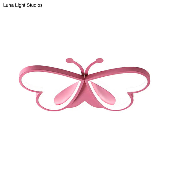 Metal And Acrylic Butterfly Led Flushmount Lamp For Children’s Room In Blue/Pink