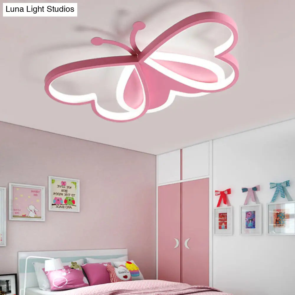 Metal And Acrylic Butterfly Led Flushmount Lamp For Childrens Room In Blue/Pink Pink
