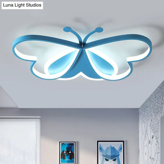 Metal And Acrylic Butterfly Led Flushmount Lamp For Childrens Room In Blue/Pink