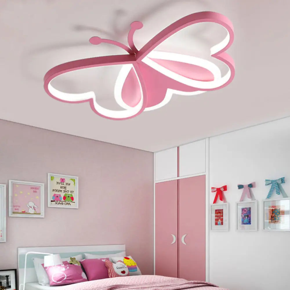 Metal And Acrylic Butterfly Led Flushmount Lamp For Children’s Room In Blue/Pink Pink