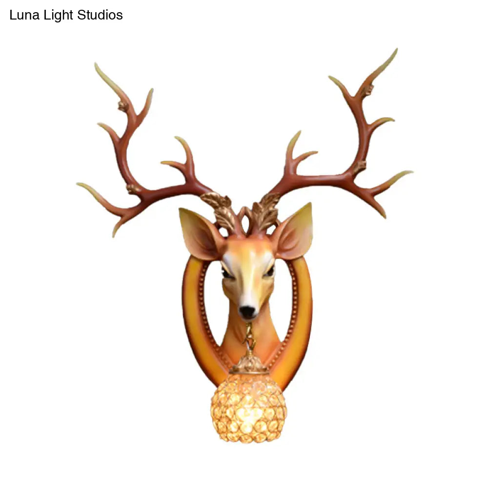 Metal And Crystal Deer Sconce Light With Traditional Design - Dome Wall Fixture