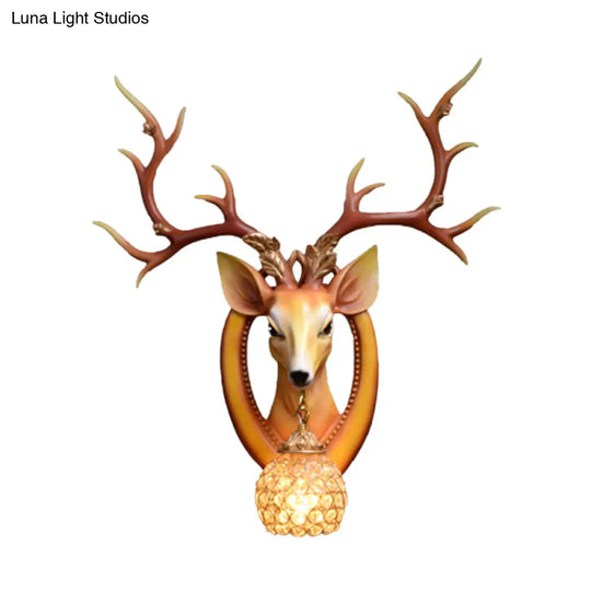 Metal And Crystal Deer Sconce Light With Traditional Design - Dome Wall Fixture