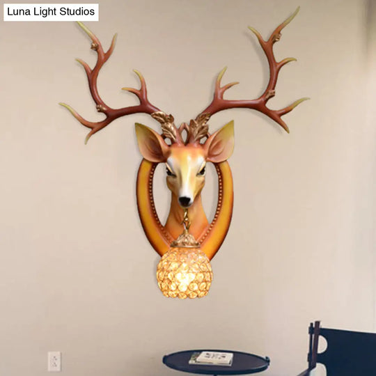 Metal And Crystal Deer Sconce Light With Traditional Design - Dome Wall Fixture