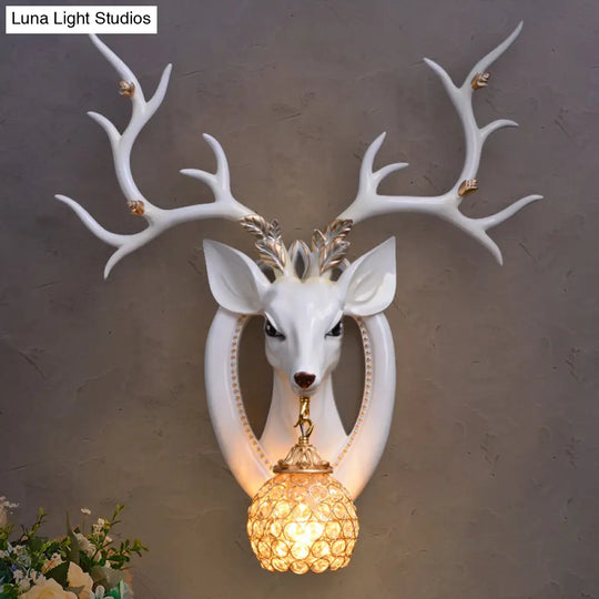 Metal And Crystal Deer Sconce Light With Traditional Design - Dome Wall Fixture