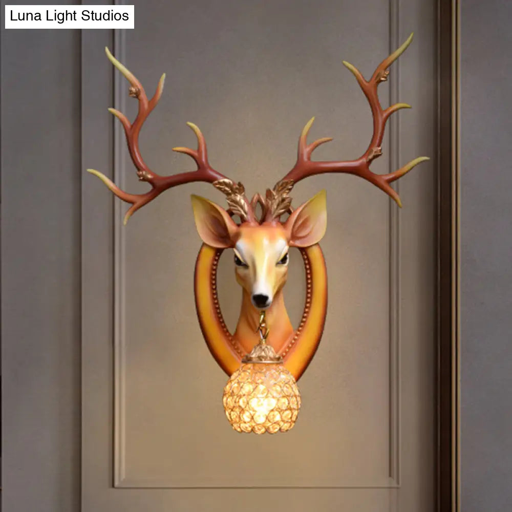 Metal And Crystal Deer Sconce Light With Traditional Design - Dome Wall Fixture