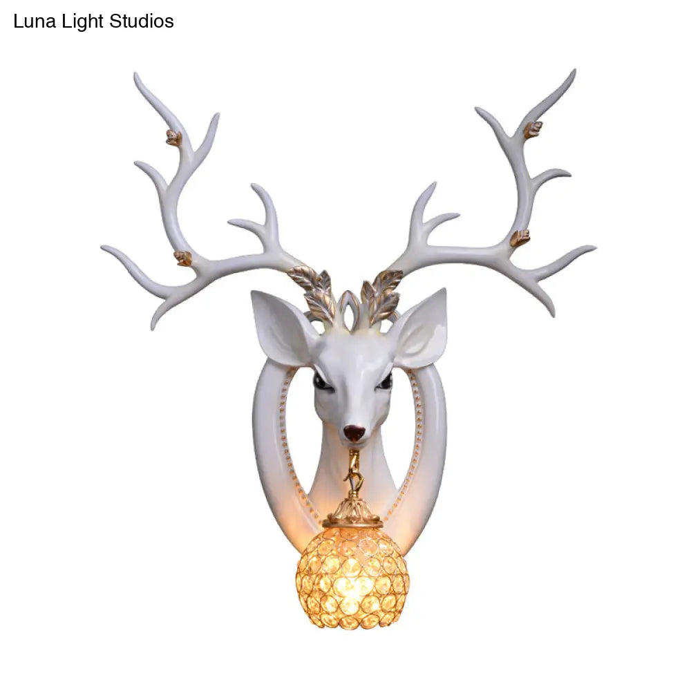 Metal And Crystal Deer Sconce Light With Traditional Design - Dome Wall Fixture