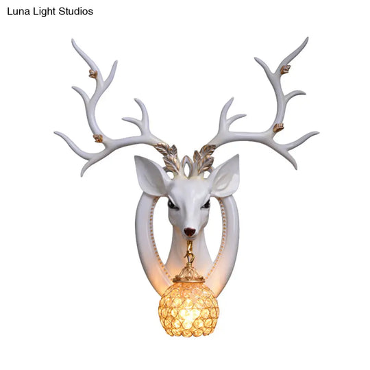 Metal And Crystal Deer Sconce Light With Traditional Design - Dome Wall Fixture