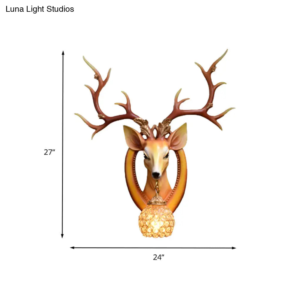 Metal And Crystal Deer Sconce Light With Traditional Design - Dome Wall Fixture