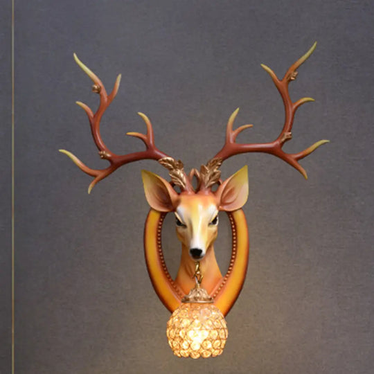 Metal And Crystal Deer Sconce Light With Traditional Design - Dome Wall Fixture Brown