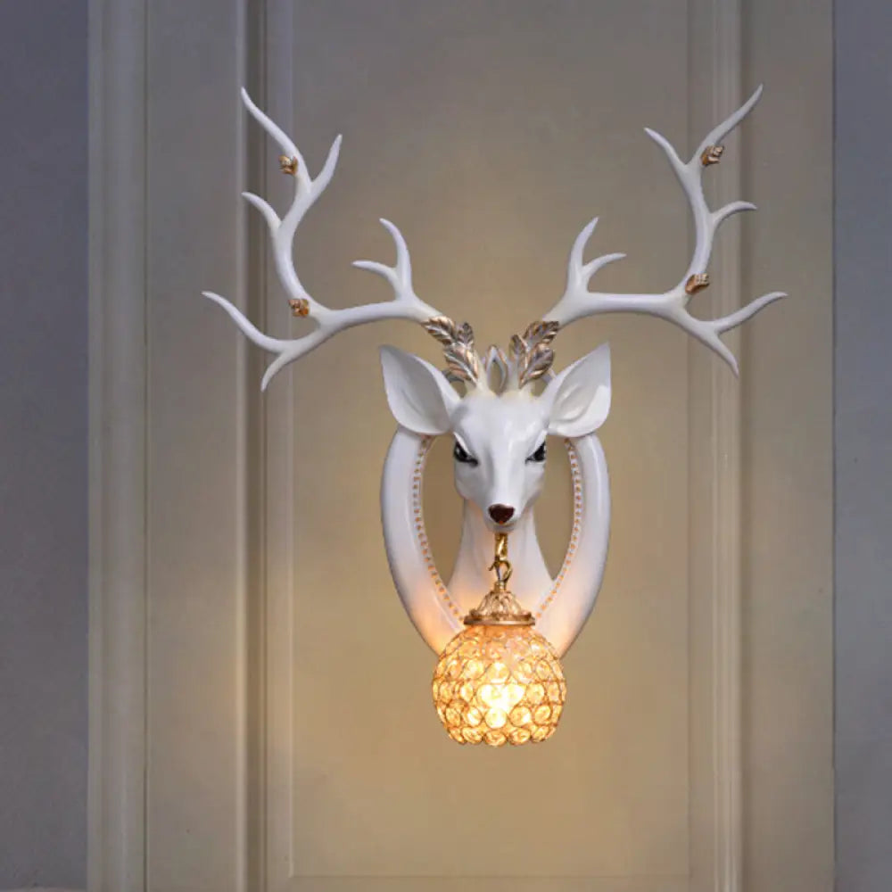 Metal And Crystal Deer Sconce Light With Traditional Design - Dome Wall Fixture White