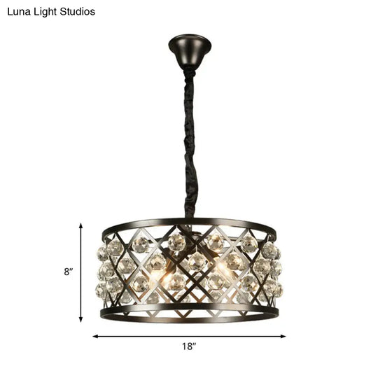 Modern 4-Light Black Chandelier With Metal And Crystal Accents For Dining Room Ceiling