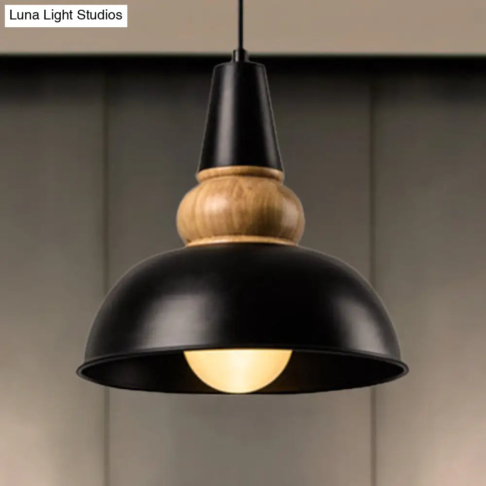 Modernist Style 1-Light Ceiling Pendant Lamp With Metal And Wood Bowl Shade In Black Living Room