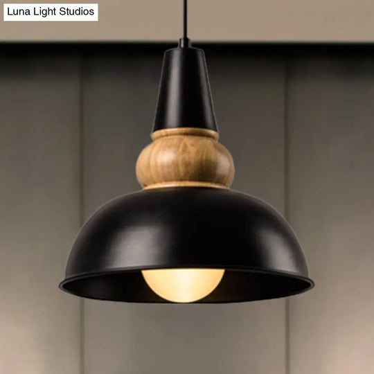 Modernist Style 1-Light Ceiling Pendant Lamp With Metal And Wood Bowl Shade In Black Living Room