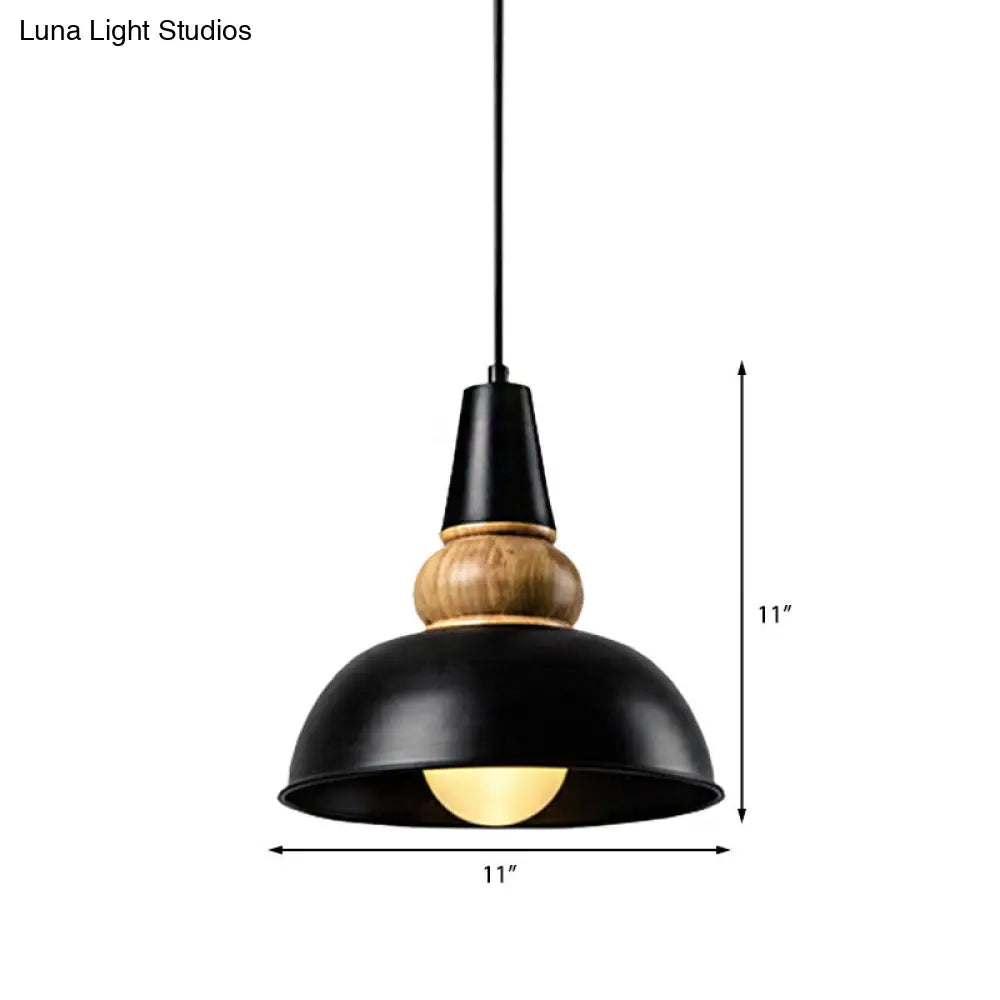 Modernist Style 1-Light Ceiling Pendant Lamp With Metal And Wood Bowl Shade In Black Living Room