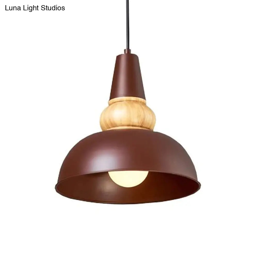 Modernist Style 1-Light Ceiling Pendant Lamp With Metal And Wood Bowl Shade In Black Living Room