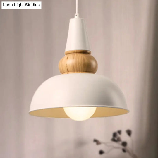 Modernist Style 1-Light Ceiling Pendant Lamp With Metal And Wood Bowl Shade In Black Living Room