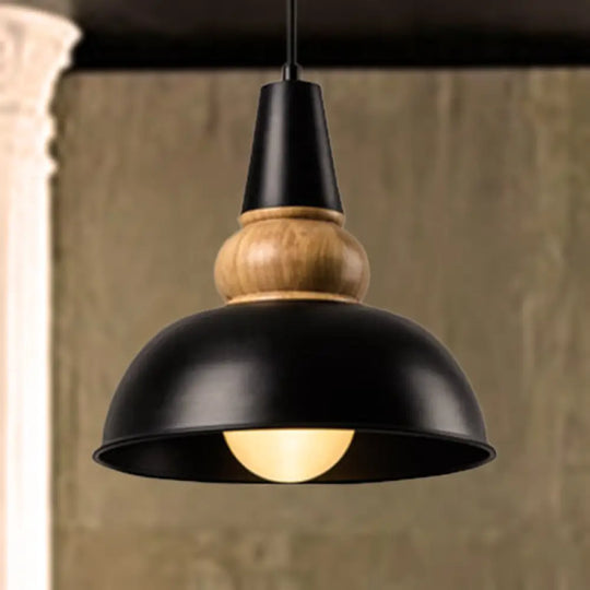 Metal And Wood Ceiling Pendant - Modernist Style Living Room Hanging Light In Black