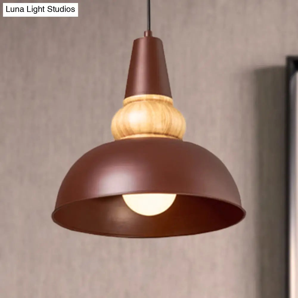 Modernist Style 1-Light Ceiling Pendant Lamp With Metal And Wood Bowl Shade In Black Living Room