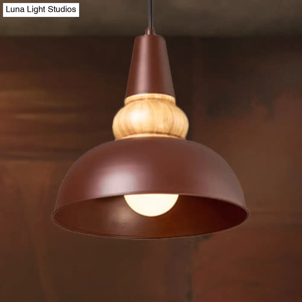 Modernist Style 1-Light Ceiling Pendant Lamp With Metal And Wood Bowl Shade In Black Living Room