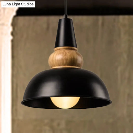 Modernist Style 1-Light Ceiling Pendant Lamp With Metal And Wood Bowl Shade In Black Living Room