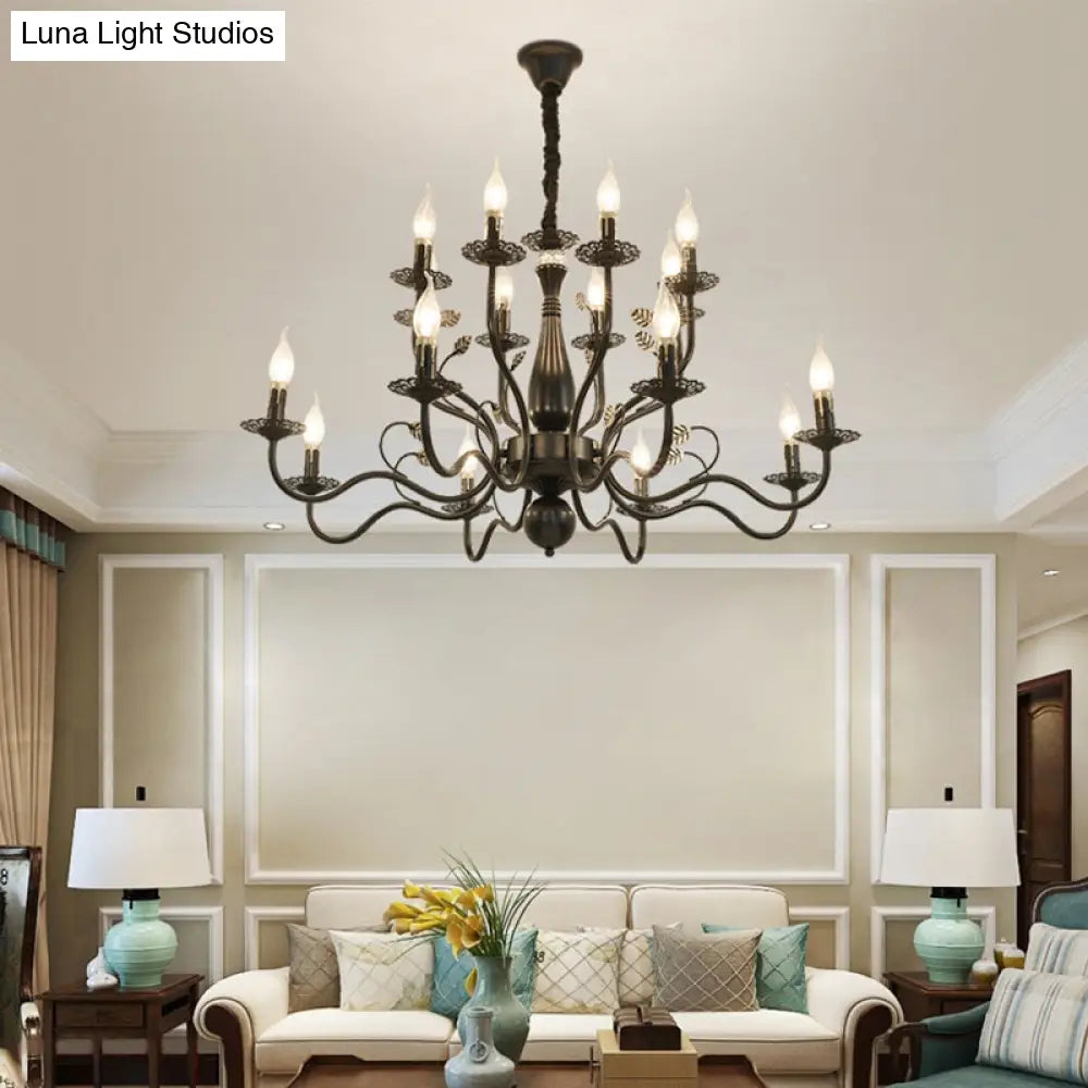 Metal Arm Chandelier With Swooping Design Traditional Pendant Light For Living Room 6/12/16 Lights