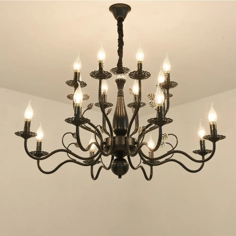 Metal Arm Chandelier With Swooping Design Traditional Pendant Light For Living Room 6/12/16 Lights