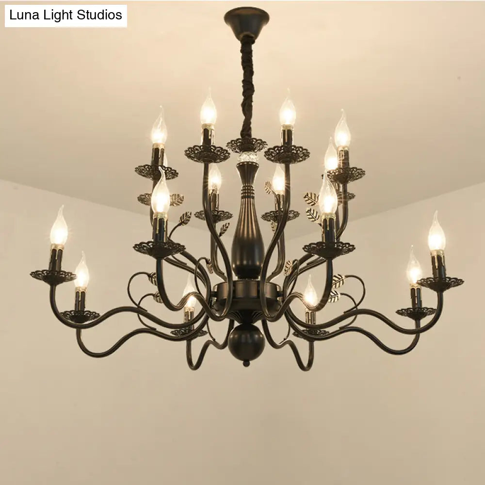 Metal Arm Chandelier With Swooping Design Traditional Pendant Light For Living Room 6/12/16 Lights