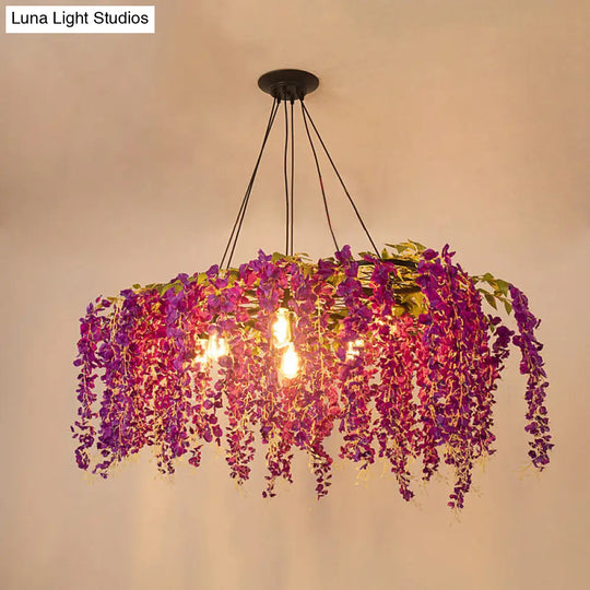 Artificial Flower Chandelier: Art Deco Metal Ceiling Light For Dining Room Dark Pink