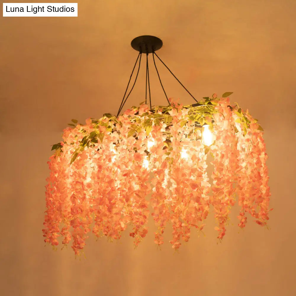 Artificial Flower Chandelier: Art Deco Metal Ceiling Light For Dining Room Pink