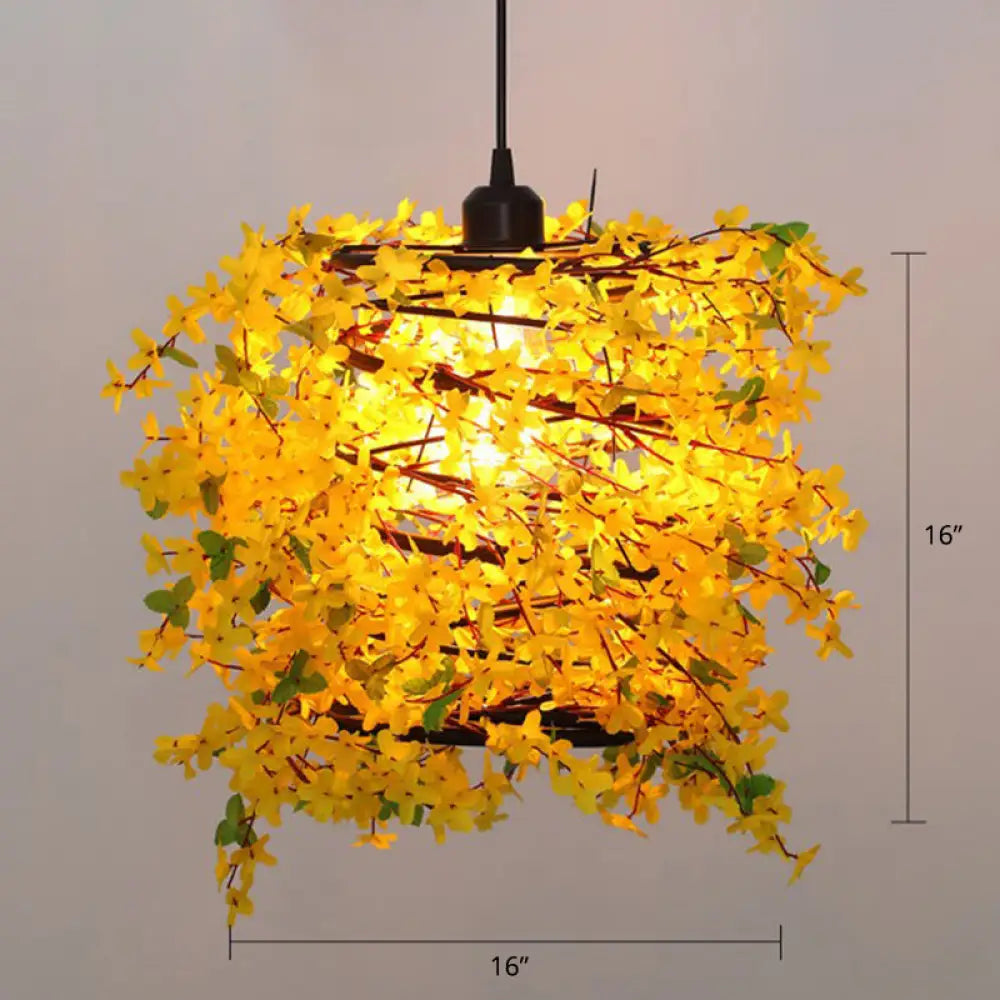 Metal Art Deco Chandelier With Artificial Flower Design For Dining Room Ceiling Lighting Yellow