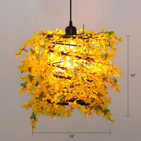 Metal Art Deco Chandelier With Artificial Flower Design For Dining Room Ceiling Lighting Yellow