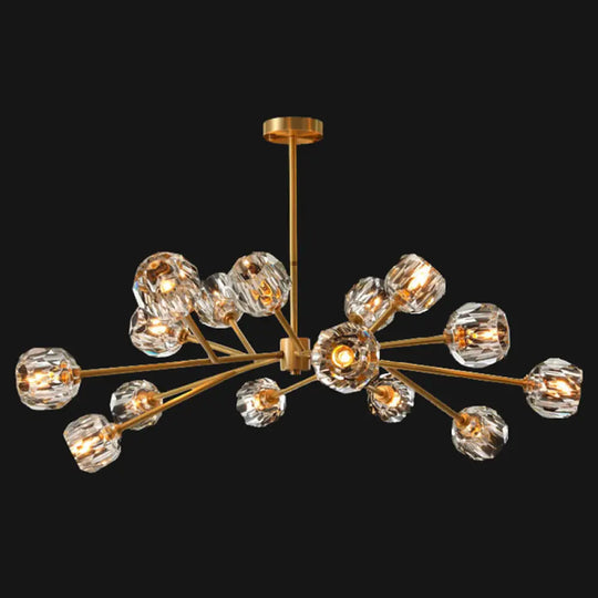 Metal Artistic Chandelier Light With Faceted Crystal Shade In Gold - Branch Living Room Suspension