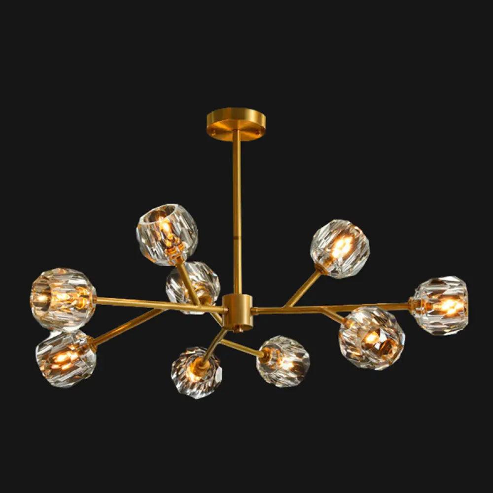 Metal Artistic Chandelier Light With Faceted Crystal Shade In Gold - Branch Living Room Suspension 9