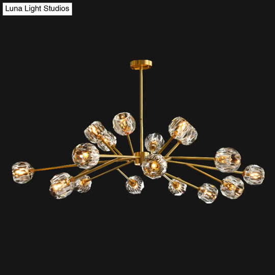 Metal Artistic Chandelier Light With Faceted Crystal Shade In Gold - Branch Living Room Suspension