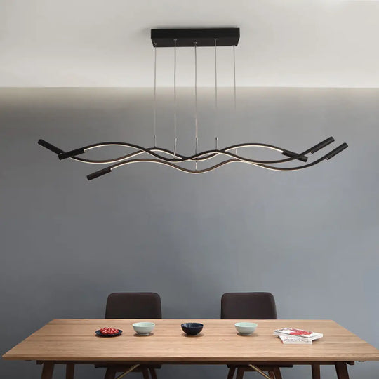 Metal Artistic Led Pendant Light For Dining Room Island With Twisted Lines 3 / Black Warm