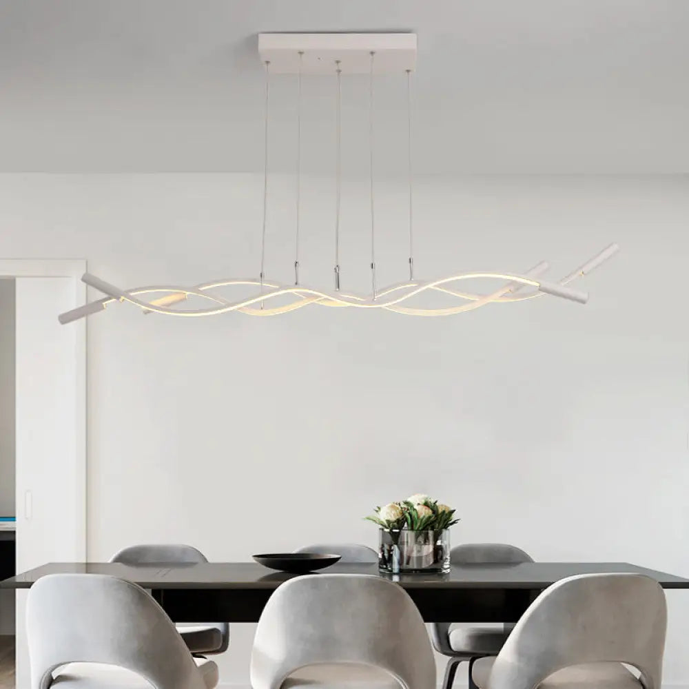 Metal Artistic Led Pendant Light For Dining Room Island With Twisted Lines 3 / White Warm