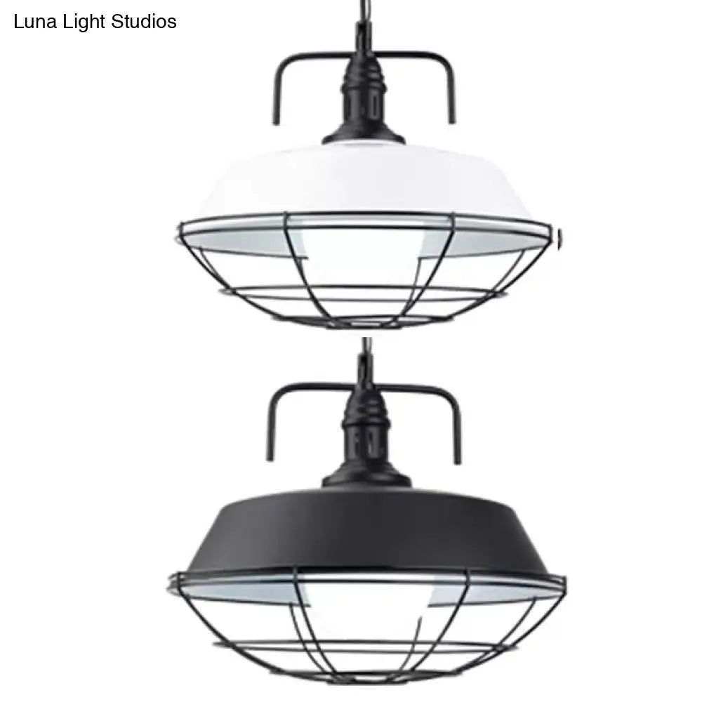 Metal Barn Pendant Light Fixture - Industrial Living Room Hanging Lamp 1 14’/18’ W Cage Design