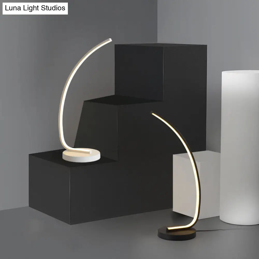 Metal Bedside Table Lamp With Curve Led Nightstand Light And Round Base