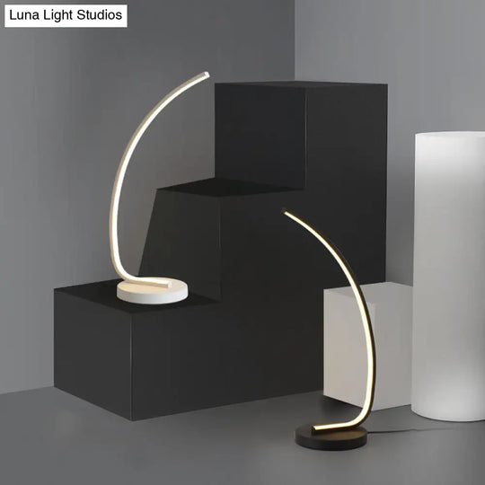 Metal Bedside Table Lamp With Curve Led Nightstand Light And Round Base