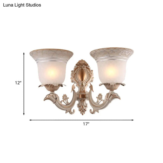 Metal Beige Curvy Arm Wall Sconce With Antique Bell White Glass Shade - 1/2-Light Lighting Fixture