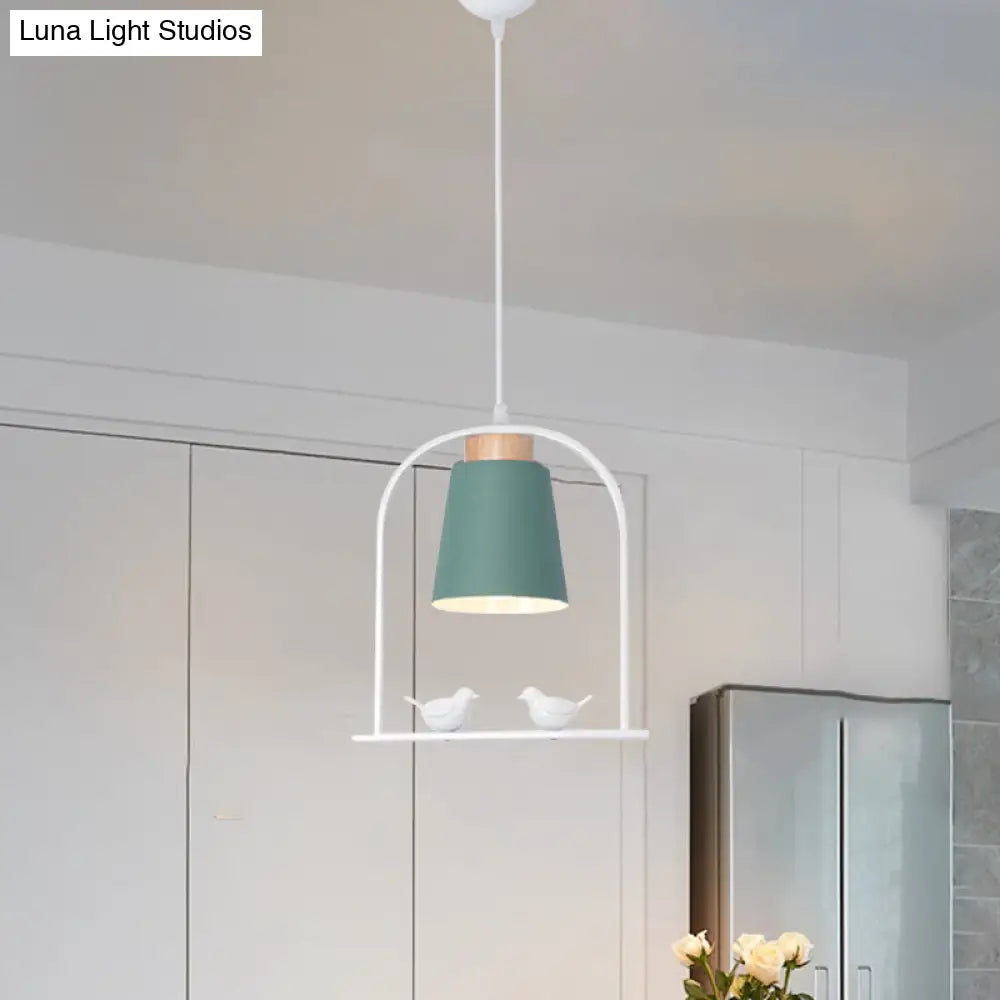 Metal Bird Cage Down Lighting Pendant Lamp With Small Barrel Shade In White/Black/Grey Finish