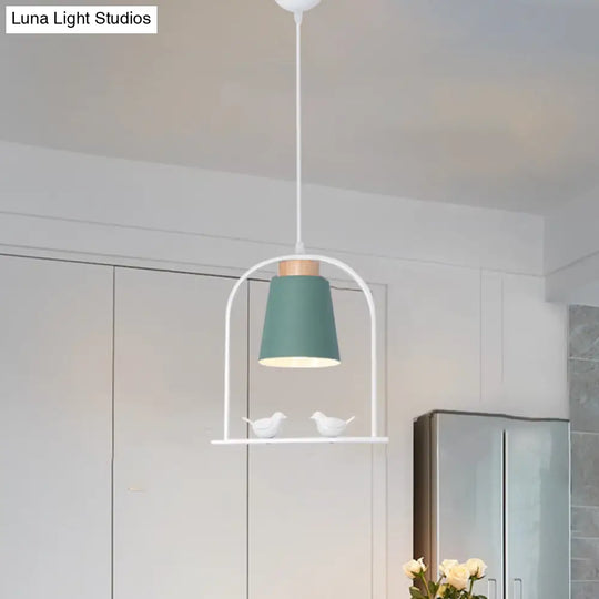 Metal Bird Cage Down Lighting Pendant Lamp With Small Barrel Shade In White/Black/Grey Finish