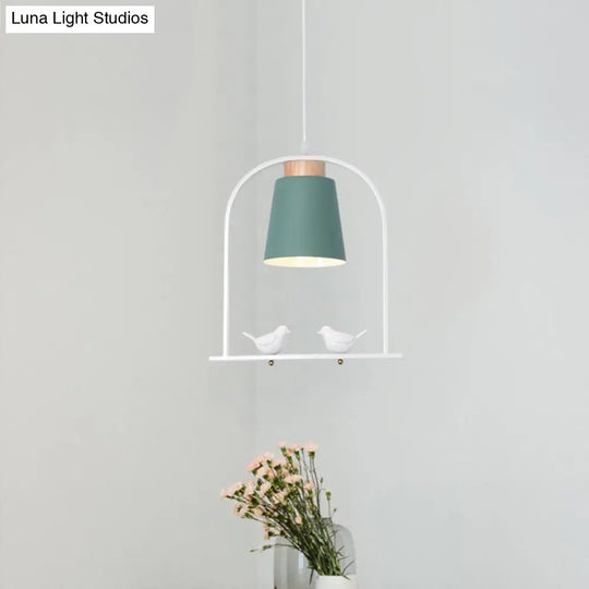 Metal Down Lighting Macaron Pendant Lamp With Bird Cage Shape And Barrel Shade - White/Black/Grey