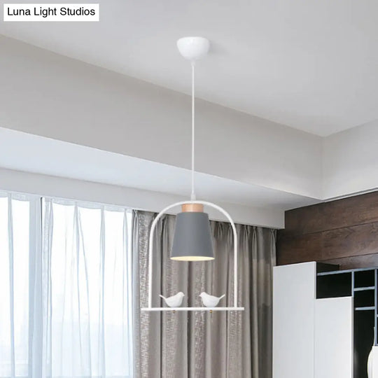 Metal Down Lighting Macaron Pendant Lamp With Bird Cage Shape And Barrel Shade - White/Black/Grey