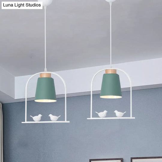 Metal Bird Cage Down Lighting Pendant Lamp With Small Barrel Shade In White/Black/Grey Finish