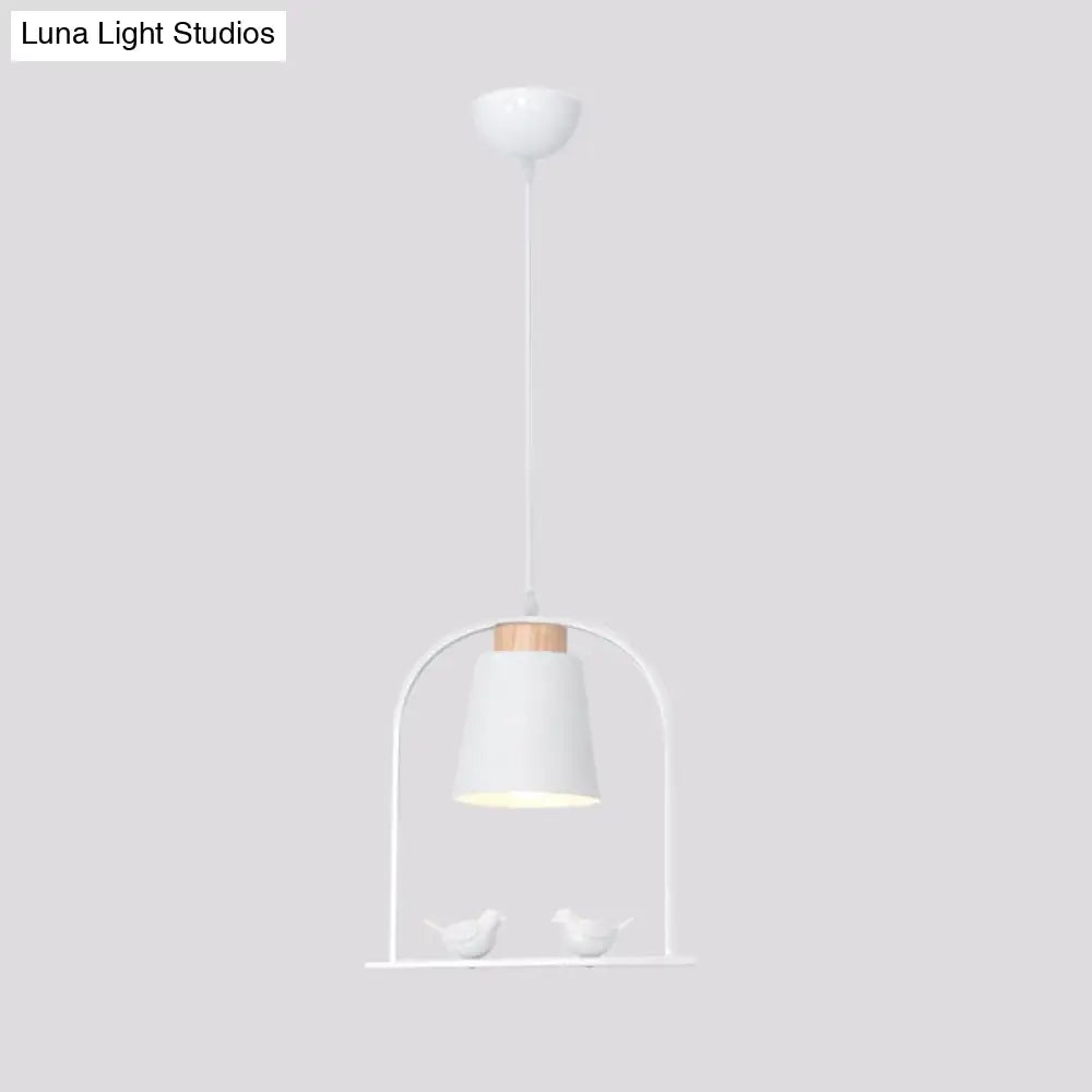 Metal Bird Cage Down Lighting Pendant Lamp With Small Barrel Shade In White/Black/Grey Finish