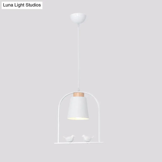 Metal Bird Cage Down Lighting Pendant Lamp With Small Barrel Shade In White/Black/Grey Finish