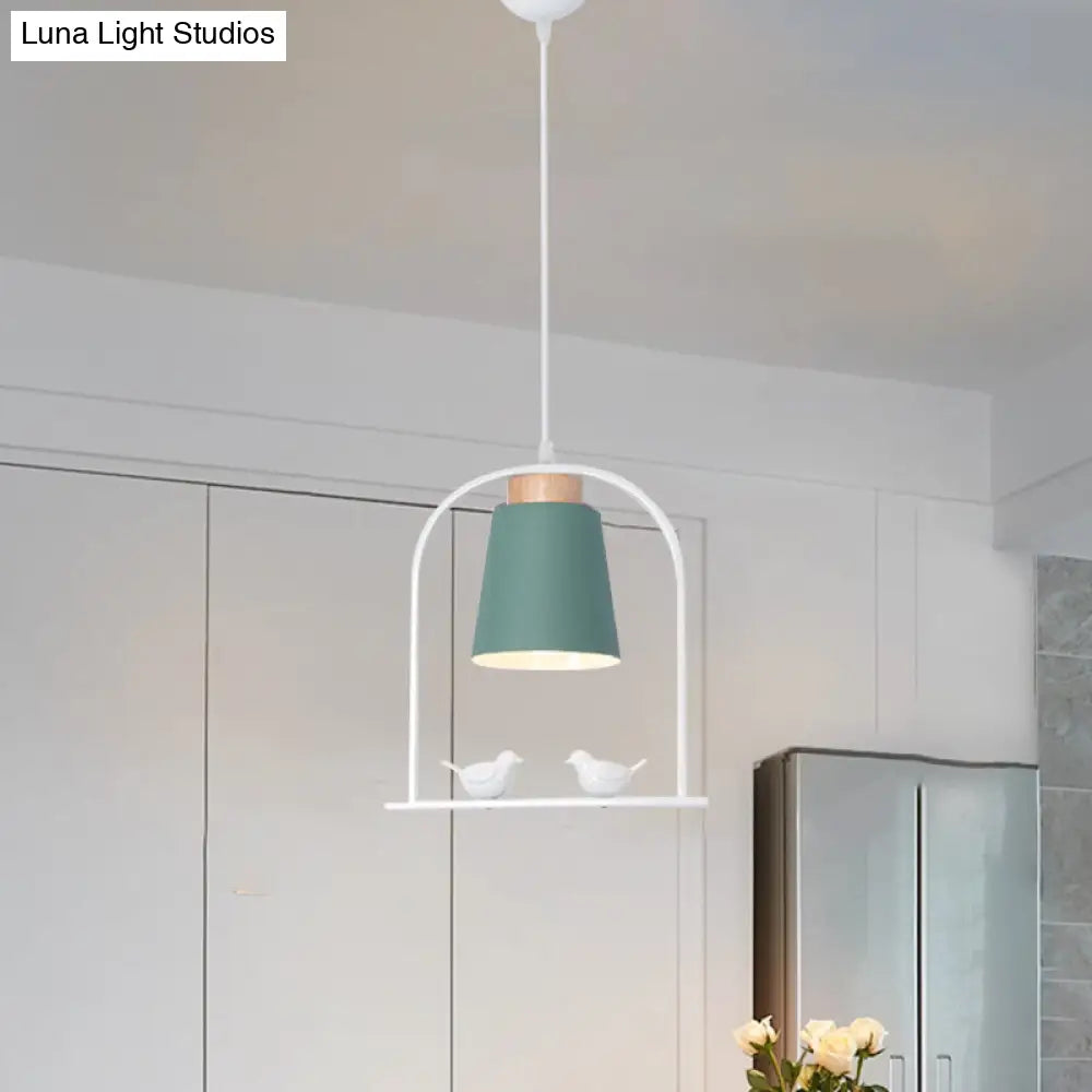 Metal Down Lighting Macaron Pendant Lamp With Bird Cage Shape And Barrel Shade - White/Black/Grey