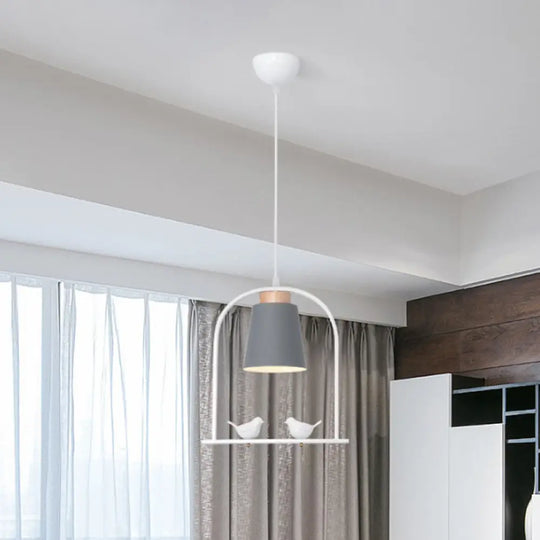 Metal Bird Cage Down Lighting Pendant Lamp With Small Barrel Shade In White/Black/Grey Finish Grey